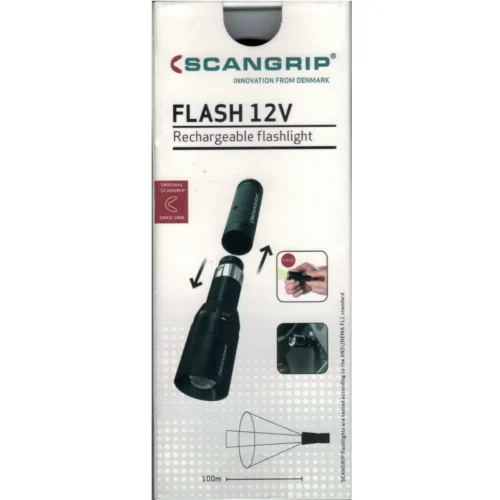 Flash 12-24V on taskukokoinen taskulamppu, jota ladataan auton tupakansytyttimestä.